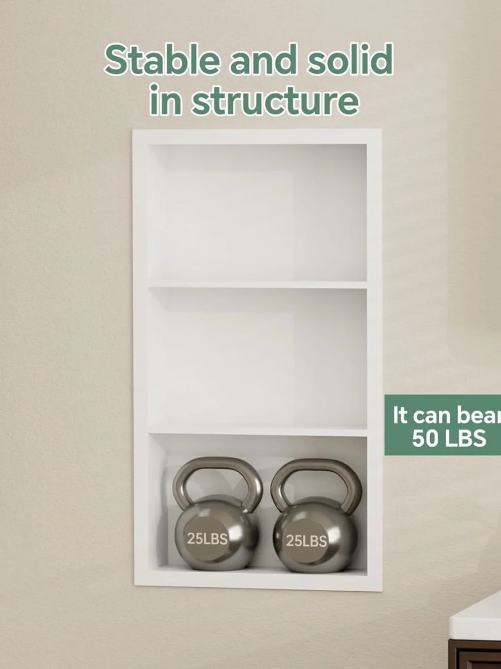 White Wall-Mounted Niche Shelf - White Home Wall Decor medicine cabinet 26x16x8